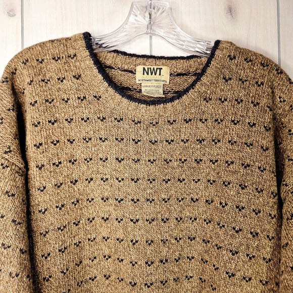 NWT Naturals Northwest Territory Mens Sweater LARGE Brown w/ Blue Birds-Eye Core - Picture 2 of 7